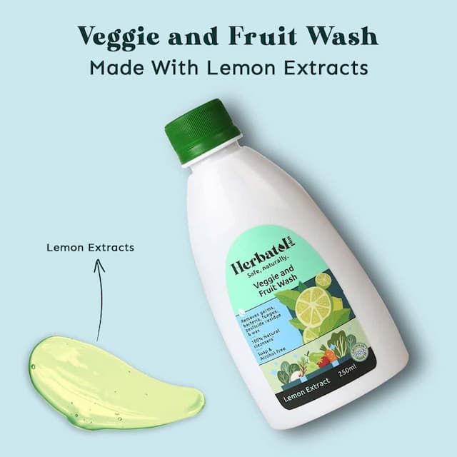 Herbatol Plus Veggie & Fruit Wash With Natural Lemon Extracts- Eliminates Dirt, Wax & Germs | No Aftertaste