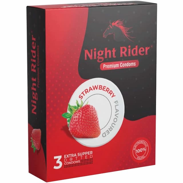 Night Rider Extra Super Dotted Condoms - 3 Piece (Strawberry Flavour)