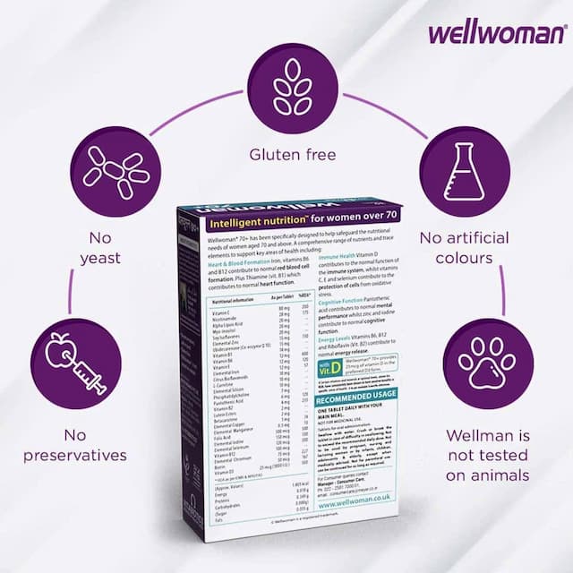 Wellwoman 70+ - Health Supplements (28 Vitamins And Nutrients) With Wellman 30 Tablet Free