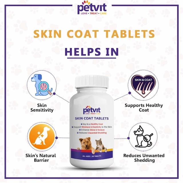 Petvit Skin & Coat Tablets For Dog Shiny Coat | For All Age Group | Palatable Chewable- 60 Tablets