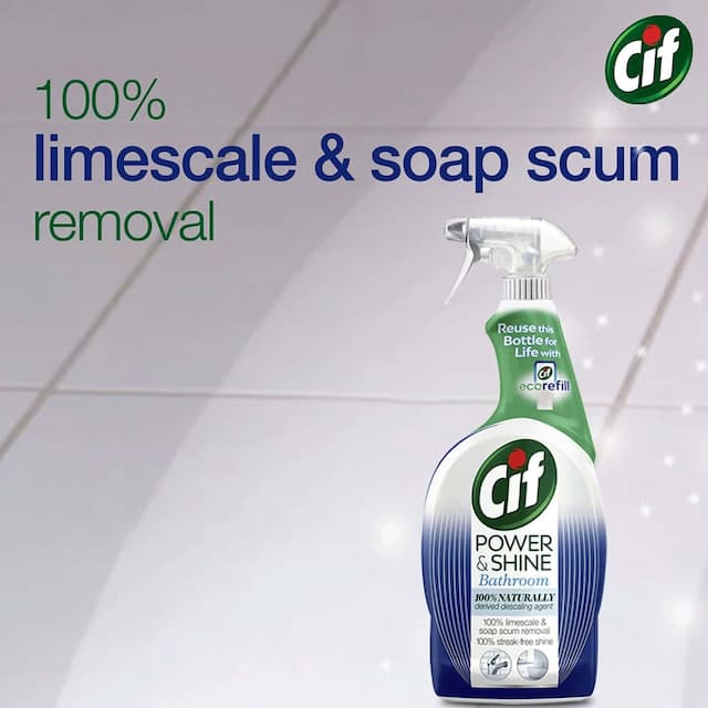 Cif Power & Shine Bathroom Spray, 100% Limescale & Soapscum Removal,100% Streak Free Shine 700ml