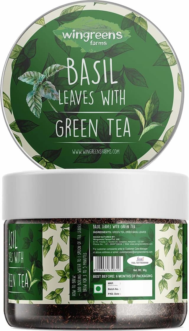 Wingreens Farms Basil Leaves With Green Tea | 60g Jar