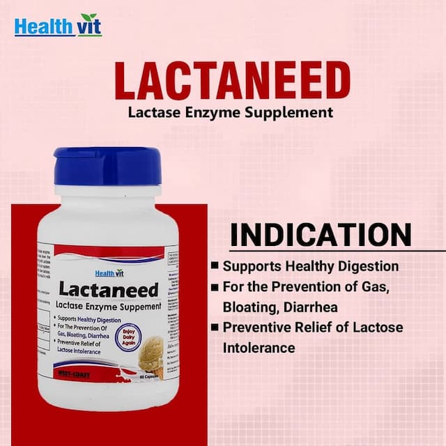 Healthvit Lactaneed Lactase Enzyme Supplement 300mg For Lactose Intolerance - 60 Capsules