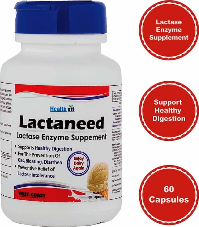 Healthvit Lactaneed Lactase Enzyme Supplement 300mg For Lactose Intolerance - 60 Capsules