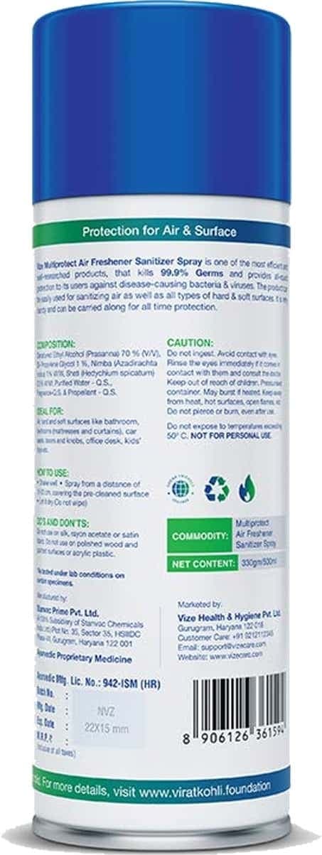 Vize Multiprotect Air Freshener Sanitizer Spray 500ml