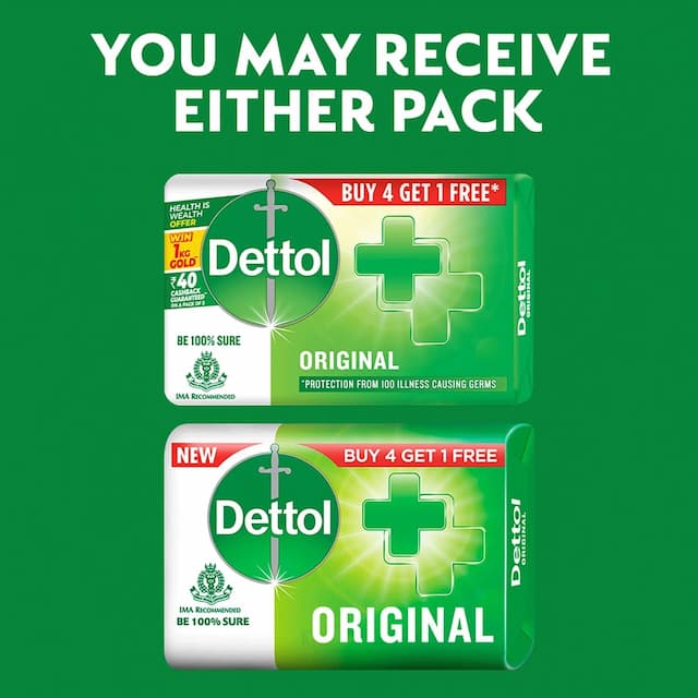 Dettol Original Germ Protection Bathing Soap Bar-Buy 4 Get 1 Free - 125g Each