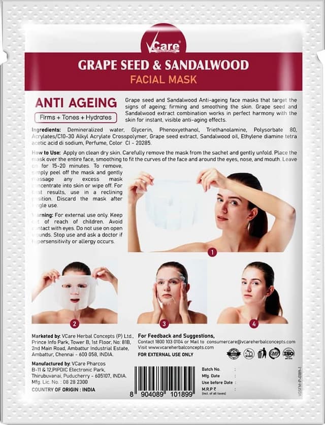Vcare Grape Seed & Sandalwood Face Mask - 1 Unit