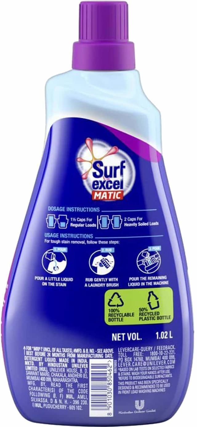 Surf Excel Quick Wash Liquid Detergent - 1.02 L