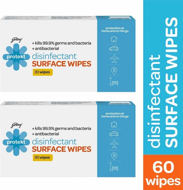 Godrej Protekt Disinfectant Surface Wipes, Kills 99.9% Germs And Bacteria, Home And Travel -60 Wipes