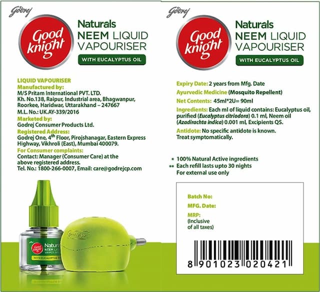 Godrej Good Knight Naturals Neem Liquid Vapouriser Refill - Pack Of 2