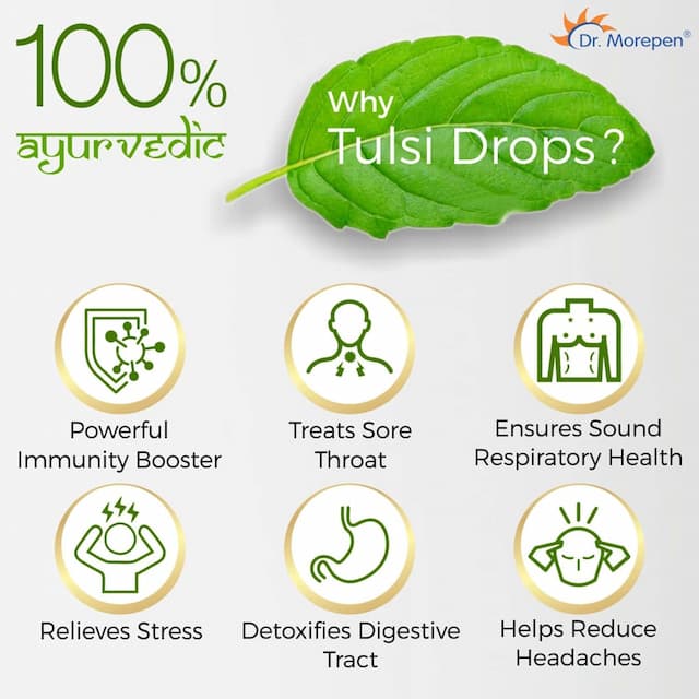 Dr. Morepen Tulsi Drops For Immunity 100% Ayurvedic 5 Types Of Tulsi Extracts - 30ml Bottle