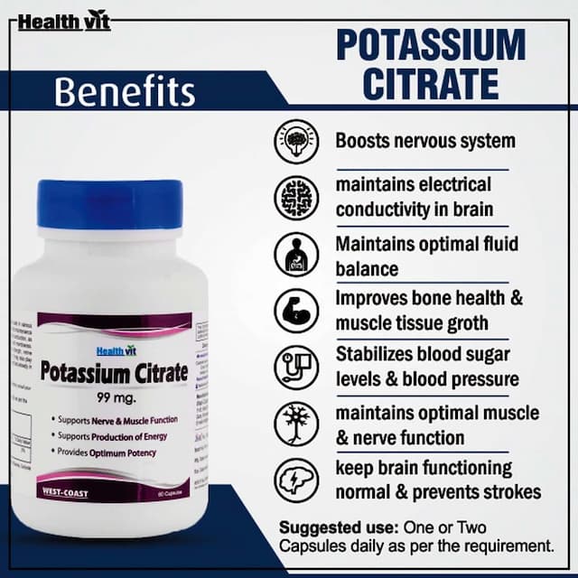 Healthvit Potassium Citrate 99mg - 60 Capsules