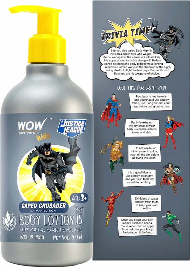 Wow Skin Science Kids Body Lotion - Spf 15 Caped Crusader Batman Edition - 300ml