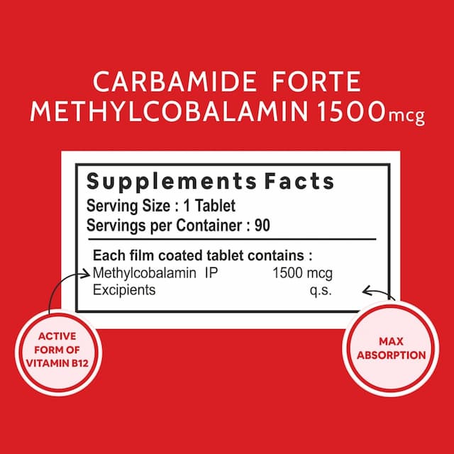 Carbamide Forte Methylcobalamin Vitamin B12 Supplement 1500mcg - 90 Veg Tablets