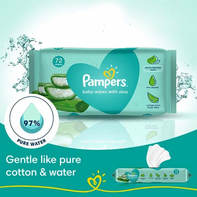 Pampers Baby Gentle Wet Wipes With Aloe, 97% Pure Water - 72 Count