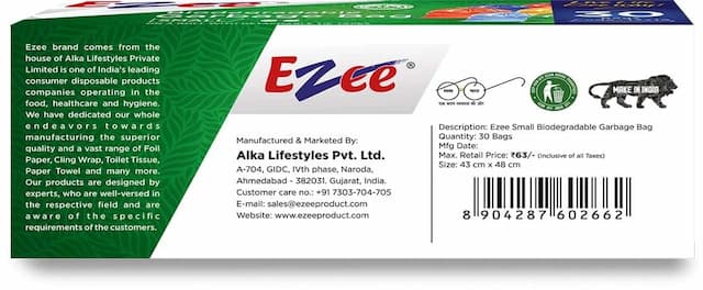 Ezee Bio-Degradable Small  Garbage Bags (17 X 19 Inches) Packet Of 30