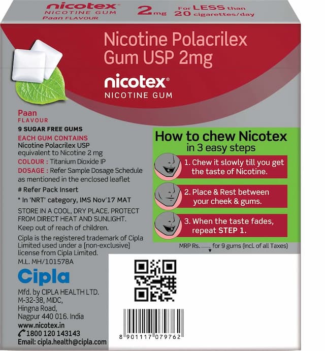 Nicotex 2mg Paan Gums Sugar Free Strip Of 9 Ihelps Quit Smoking|