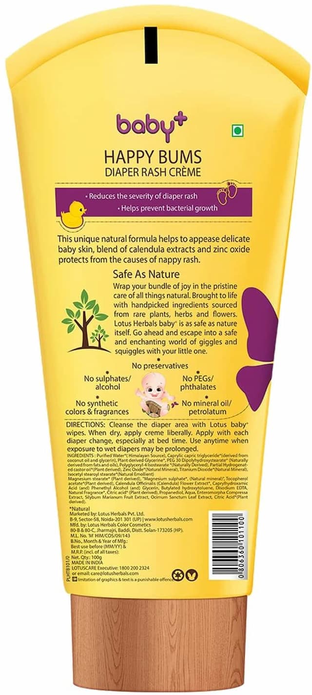 Lotus Herbals Baby+ Happy Bums Diaper Rash Cream 100 Gm