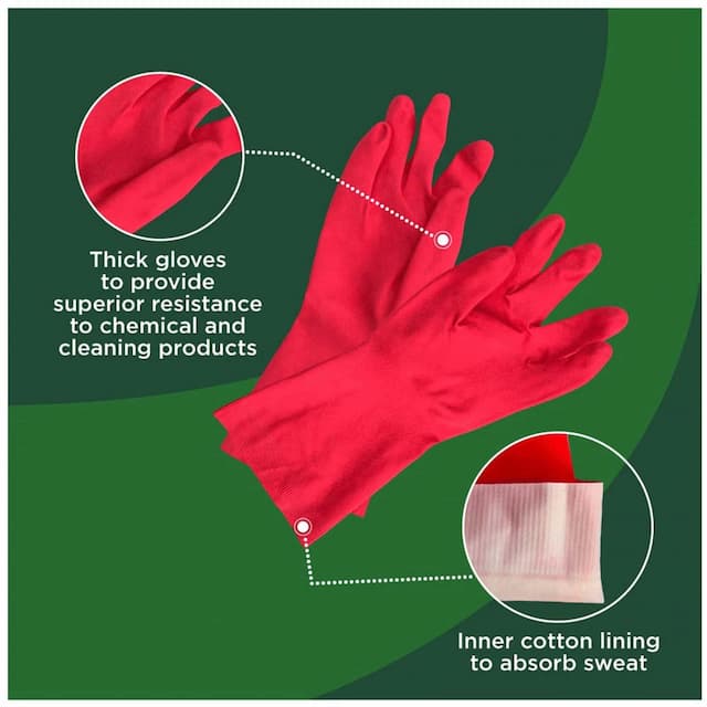 Scotch-Brite Rubber Heavy Duty Gloves (With Fresh Lemon Scent) Medium, Red, Pack Of 2