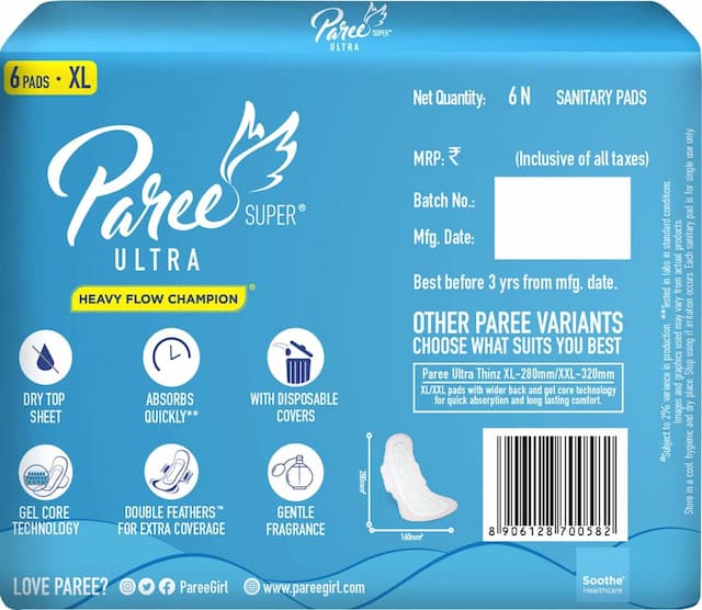 Paree Super Ultra Dry Feel Xl (Tri-Fold) - 6 Pads