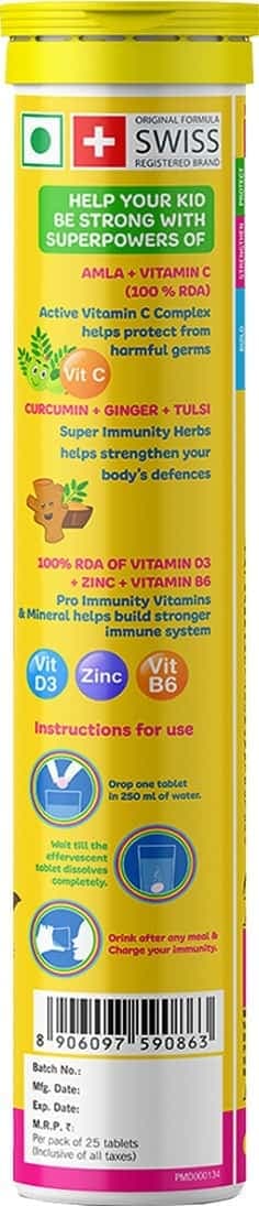 Fast&Up Charge Kids - Natural Immunity Booster - 25 Effervescent Tablets- Mango