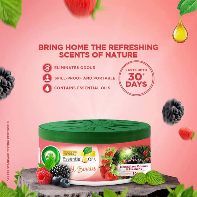 Airwick Air Freshener Gel Can, Mixed Berries, Suitable For Home, Car & Office - 70g