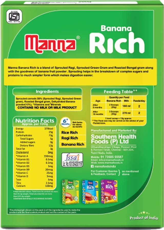 Manna Banana Rich 200g Box | Baby Cereals |Nutrition Food | 6+ Months
