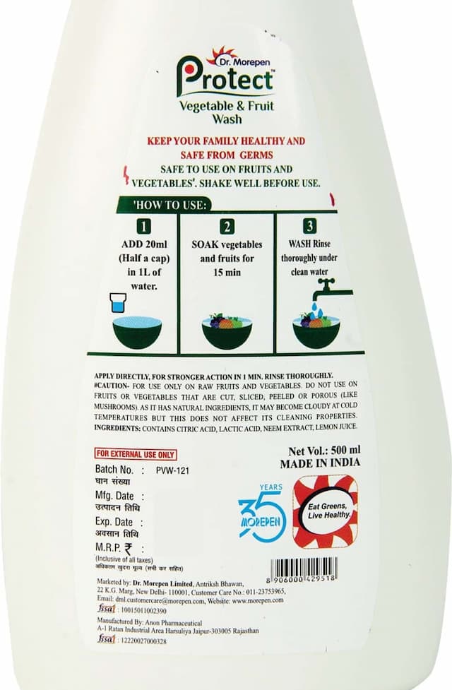 Dr. Morepen Fruits And Vegetable Cleaner Wash Liquid With Neem & Citrus For Pesticides - 500ml
