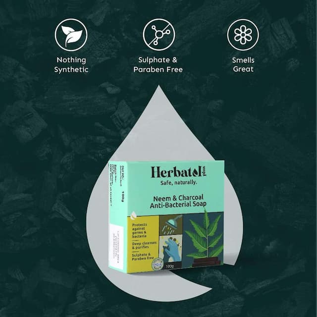 Herbatol Plus Anti-Bacterial Soap For 99.99% Germ Protection With Neem & Charcoal (Pack Of 3)