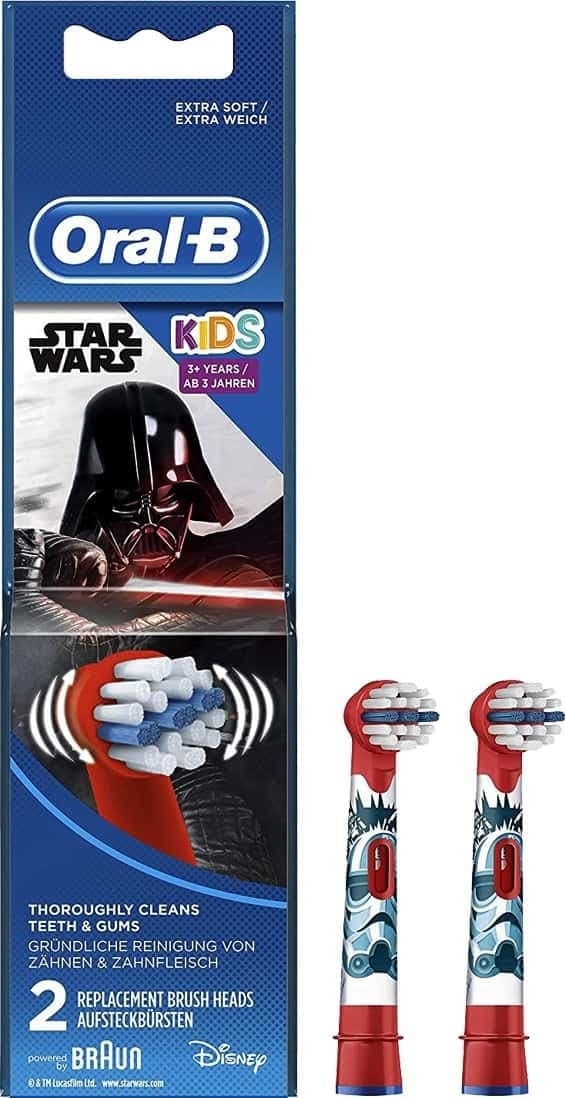 Oral-B Kids Electric Rechargeable Toothbrush Replacement Refills Featuring Star Wars - Pack Of 2
