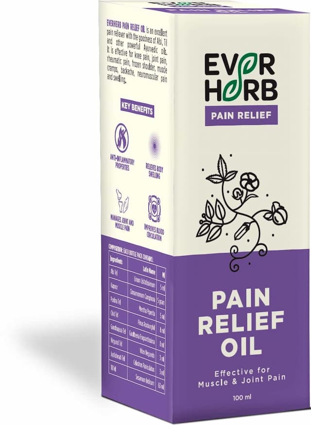Everherb Pain Relief Oil - Blend Of 8 Powerful Herbal Ingredients - 100 Ml