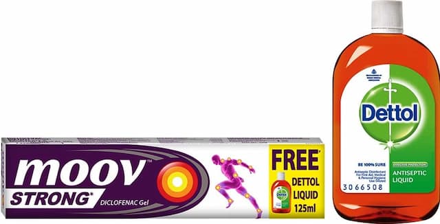 Moov Strong Diclofenac Pain Relief Gel 50g With Free Dettol Antiseptic Liquid - 125ml