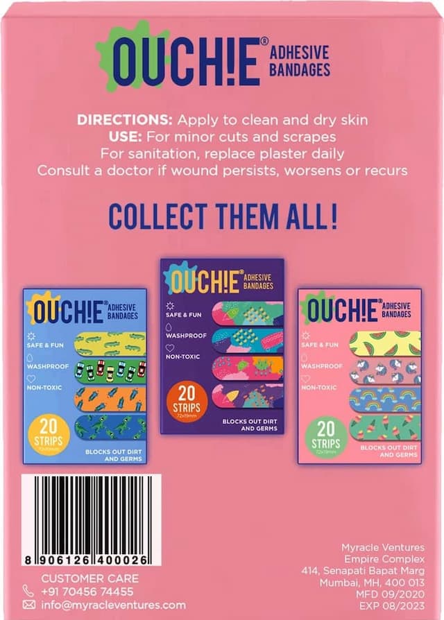 Ouchie Non-Toxic Printed Bandages - Pink - 20 Bandages