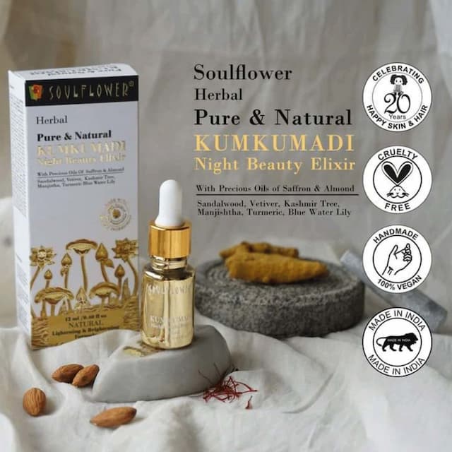 Soulflower Kumkumadi Oii Night Beauty Elixir With Real Saffron/Kesar For Facial Glow- 12ml
