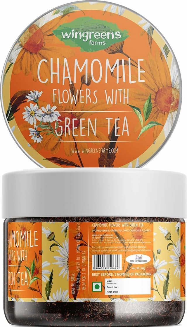 Wingreens Farms Chamomile Flowers With Green Tea | 60g Jar