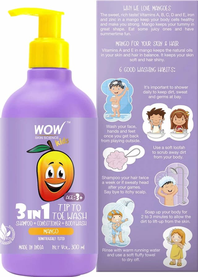 Wow Skin Science Kids 3 In 1 Tip To Toe Wash - 300 Ml Mango