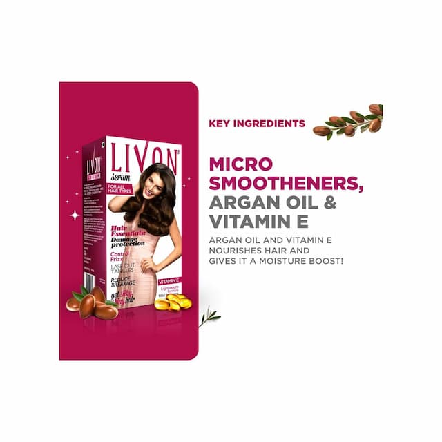 Marico Livon Serum For Frizz-Free, Smooth Hair, With Argan Oil & Vitamin E - 100 Ml