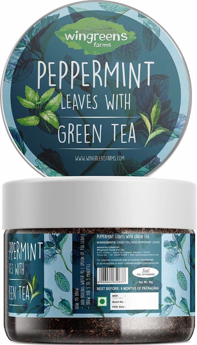 Wingreens Farms Peppermint Leaves With Green Tea | 60g Jar