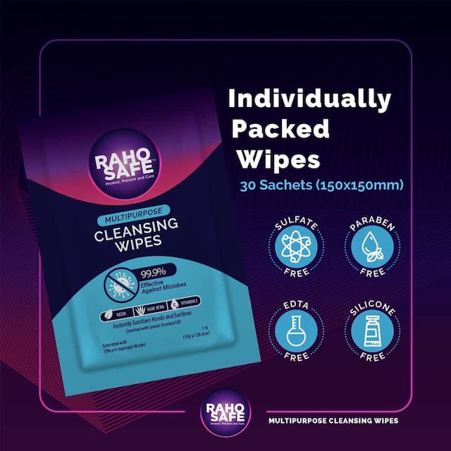 Raho Safe Multi Purpose Cleansing Wipes - Pack Of 30