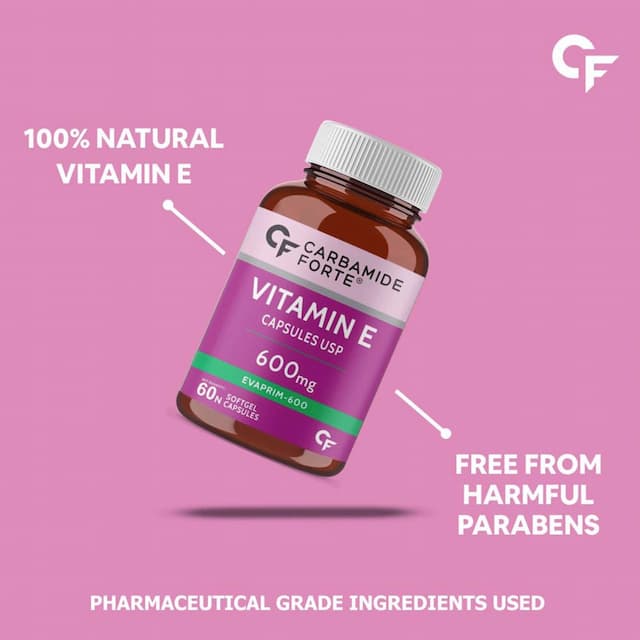 Carbamide Forte Vitamin E 600mg For Face,Hair,100% Natural Vitamin E-60 Capsules