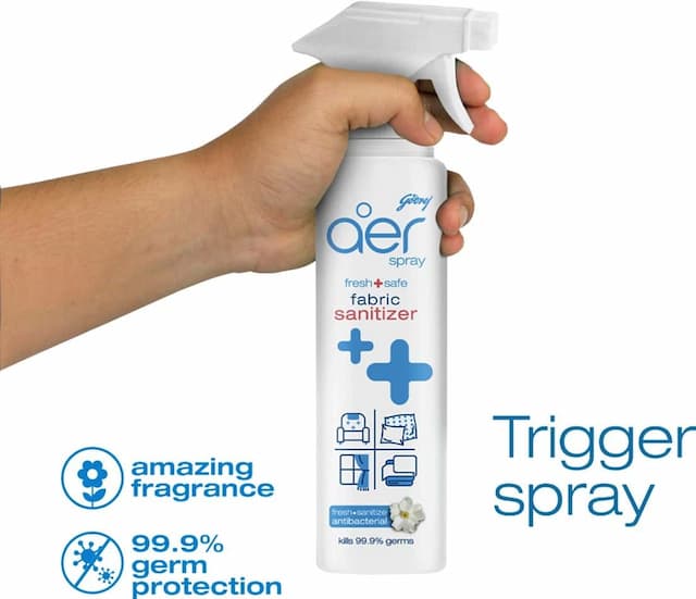 Godrej Aer Fabric Sanitizer Spray, Aqua, 99.9% Germ Protection, Long Lasting Fragrance - 225ml