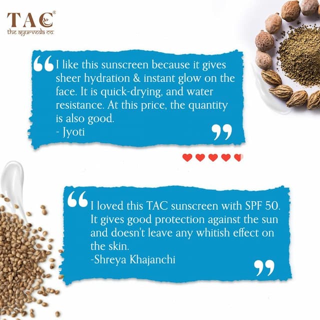 Tac -The Ayurveda Co.Eladi, Triphala & Hemp Seed Spf 50 Sunscreen -80gm