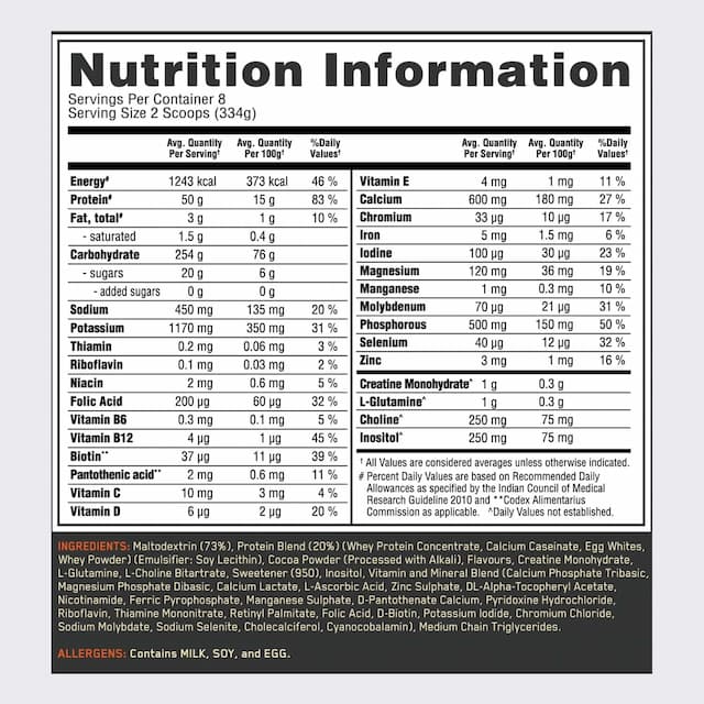 Optimum Nutrition (On) Serious Mass High Weight Gain Powder - 6 Lbs, 2.72 Kg (Chocolate)