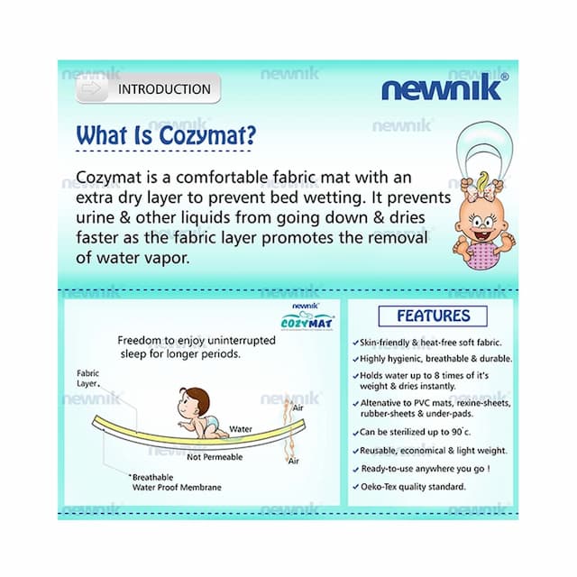 Newnik Cozymat Soft Water Proof Reusable Mat Firoza Medium Size 70cm X 100cm