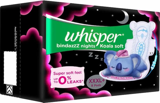 Whisper Bindazzz Nights Koala Soft Xxxl Plus - 8 Pads