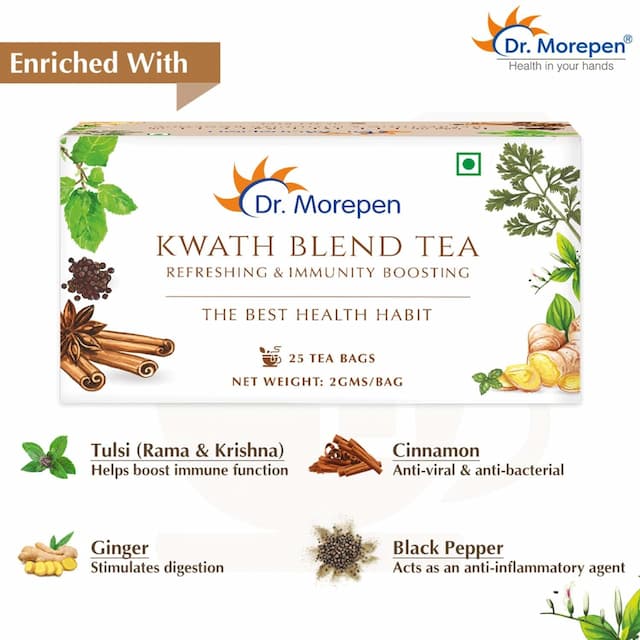 Dr. Morepen Kwath Blend Tea, Immunity Booster & Stress Relieving Tea - 25 Tea Bags