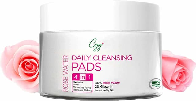 Cgg Cosmetics Rose Water Daily Cleansing Pads With 100% Organic Cotton 4 In 1 - 50 Pads