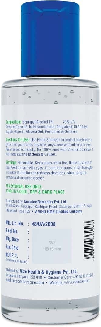 Vize Hand Sanitizer With 70% Isopropyl Alcohol Ip - 100ml Gel