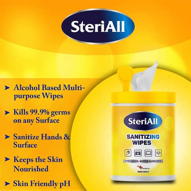 Steriall Sanitizing Disinfectant Wipes For Hands, Body And Surfaces 50 Wipes ( Pack Of 3 )