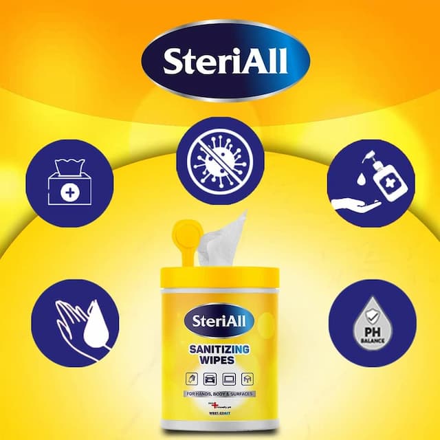 Steriall Sanitizing Disinfectant Wipes For Hands, Body And Surfaces 50 Wipes ( Pack Of 3 )